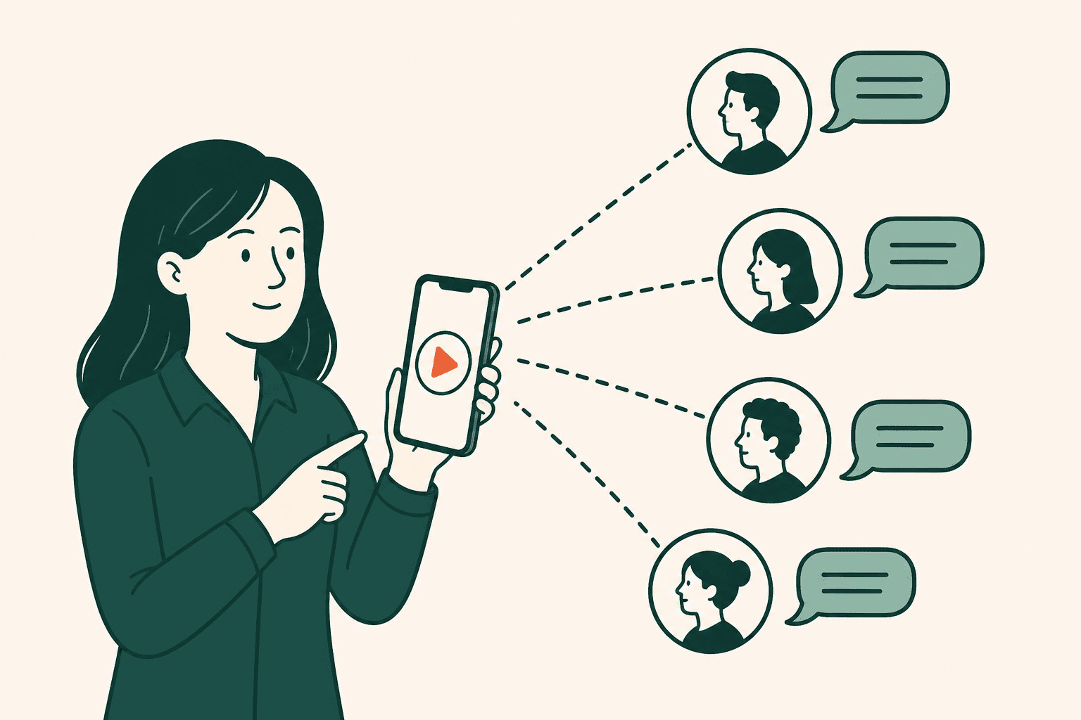 Illustration of personalised video messages being sent to different businesses
